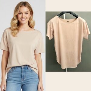 UNIQLO AIRISM Pastel Pink Casual Relaxed Fit Oversized Short Sleeves T Shirt Tee